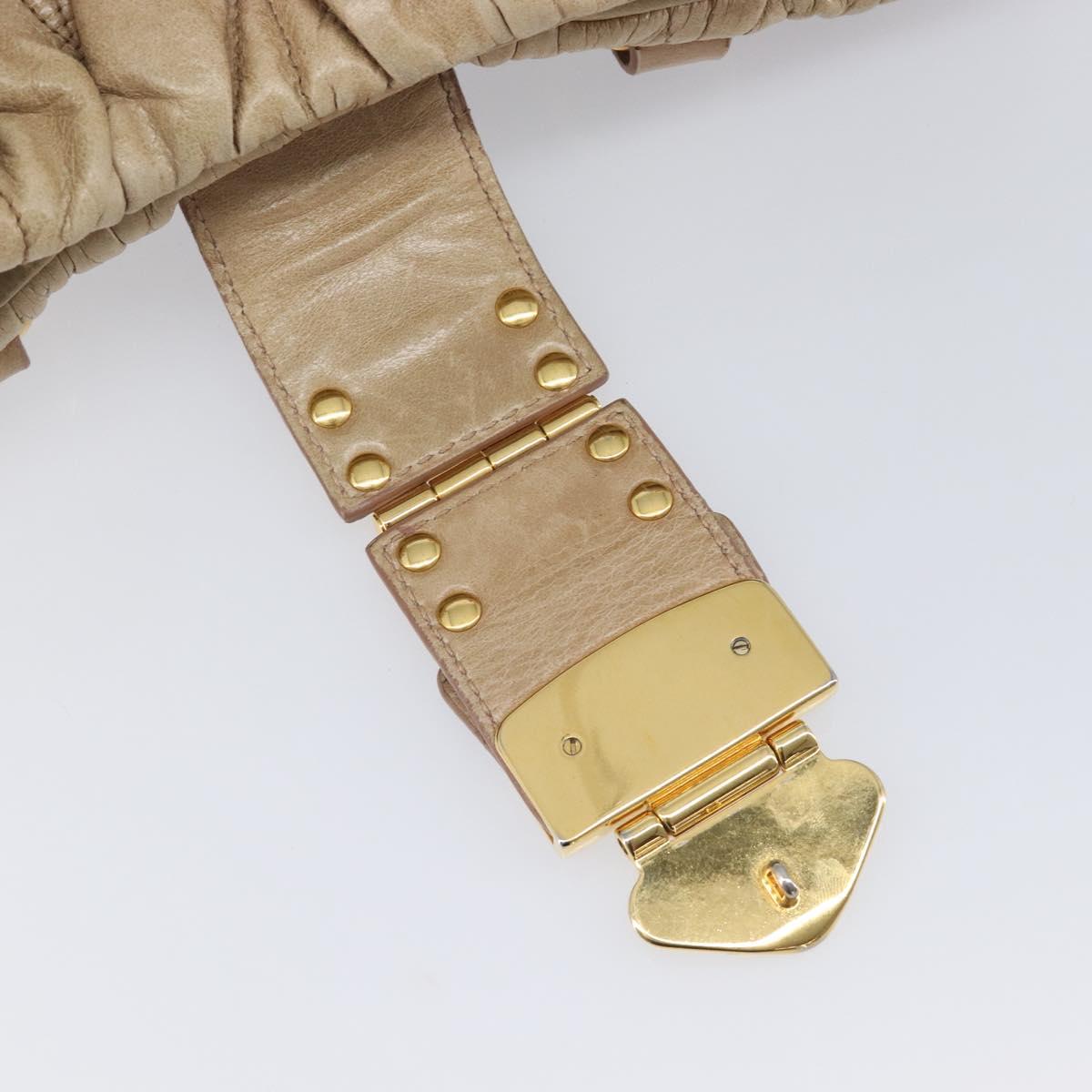 Miu Miu Hand Bag Leather Beige Gold Auth 212440A