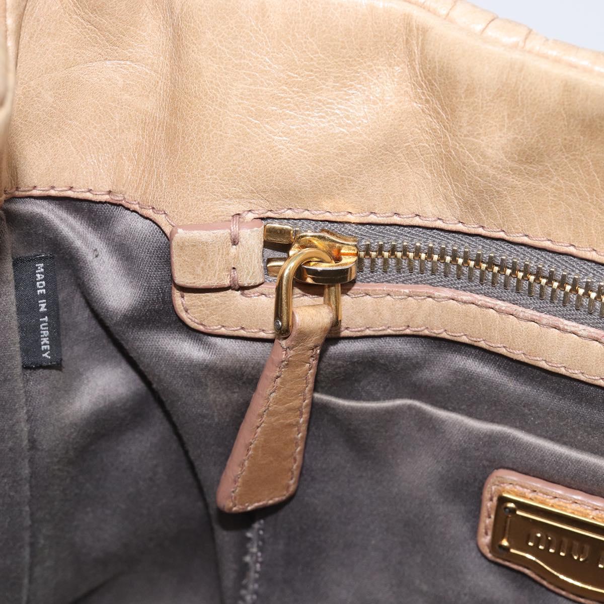 Miu Miu Hand Bag Leather Beige Gold Auth 212440A