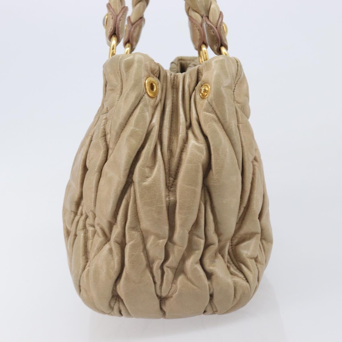 Miu Miu Hand Bag Leather Beige Gold Auth 212440A