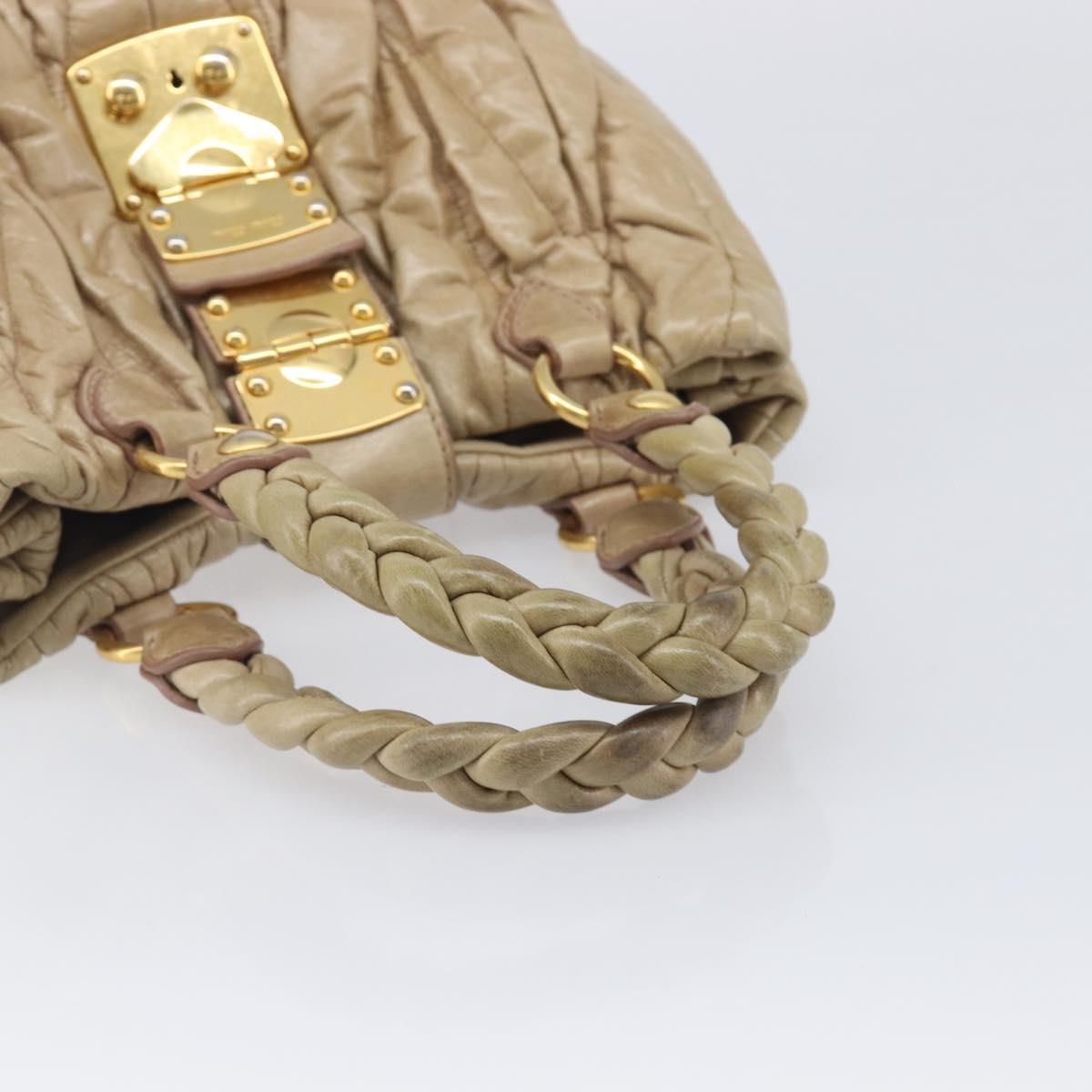 Miu Miu Hand Bag Leather Beige Gold Auth 212440A