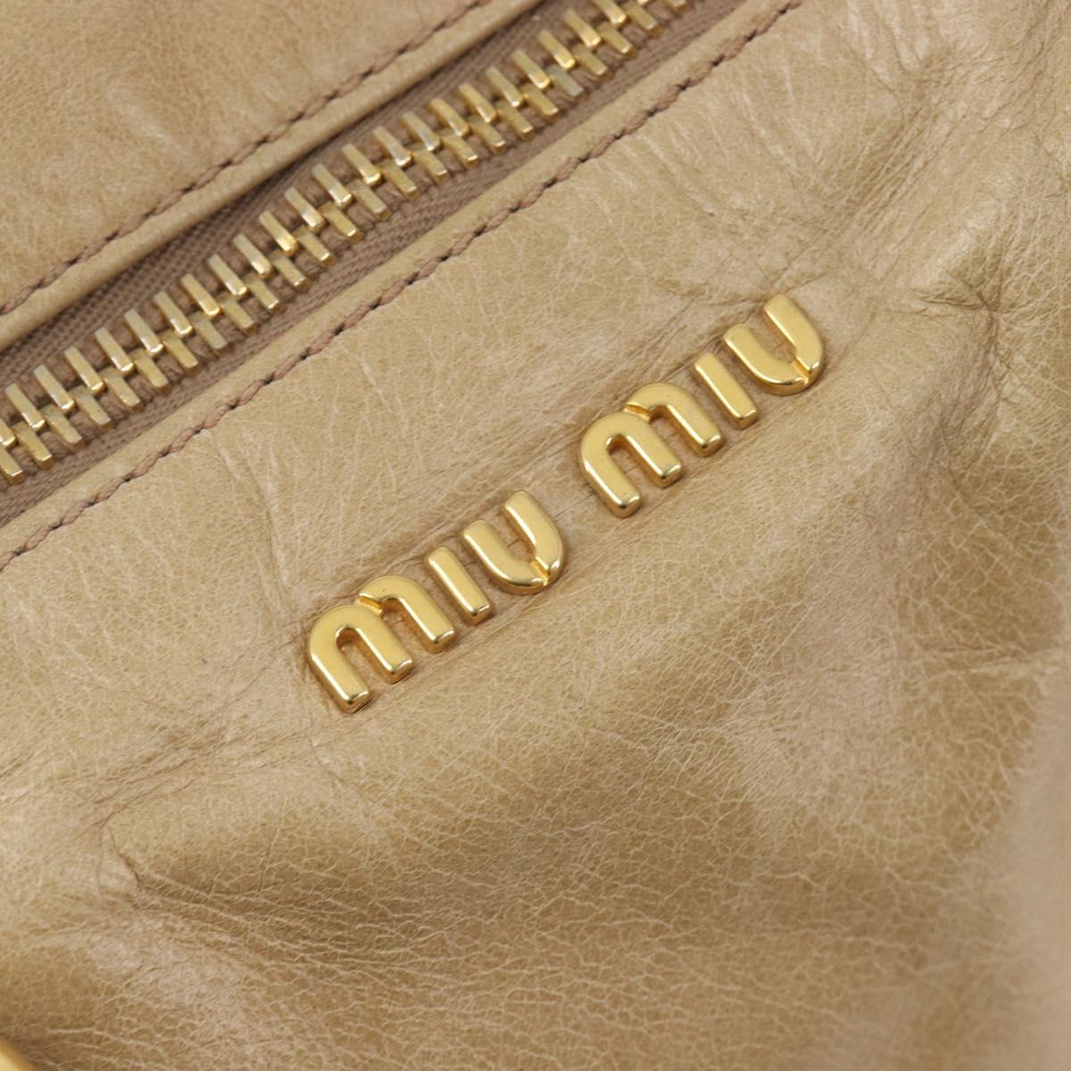Miu Miu Hand Bag Leather 2way Beige Gold Auth 212441A