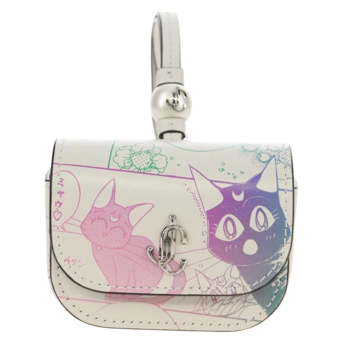 Jimmy Choo AirPods Case Luna Artemis Diana Leather White Auth 212442SM