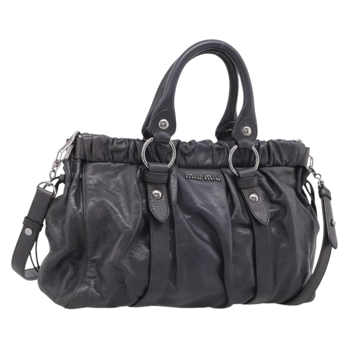 Miu Miu Hand Bag Leather 2way Gray Silver Auth 212444M