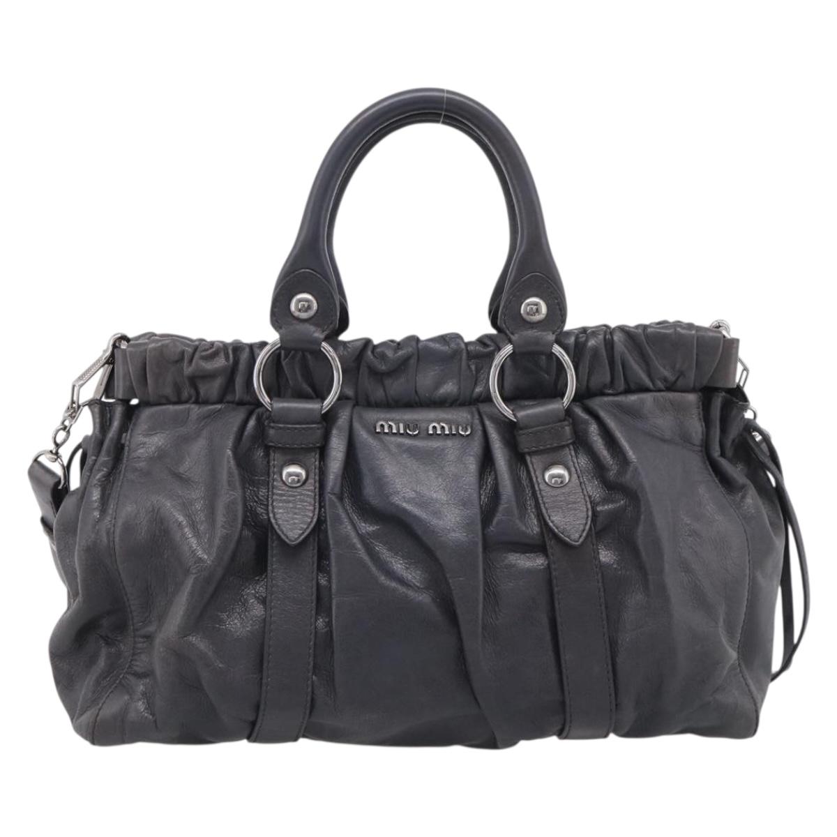 Miu Miu Hand Bag Leather 2way Gray Silver Auth 212444M