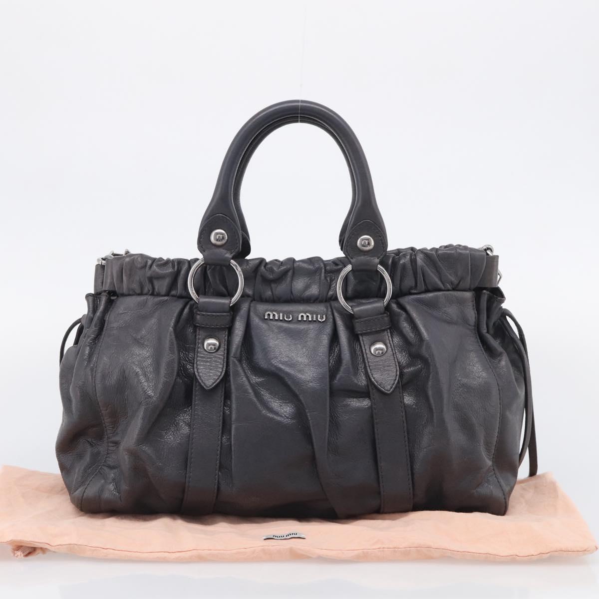 Miu Miu Hand Bag Leather 2way Gray Silver Auth 212444M