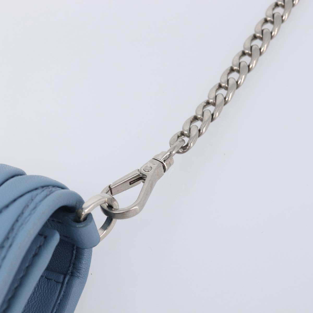 Miu Miu Matelasse Chain Shoulder Bag Leather Silver Light Blue Auth 212448SAM