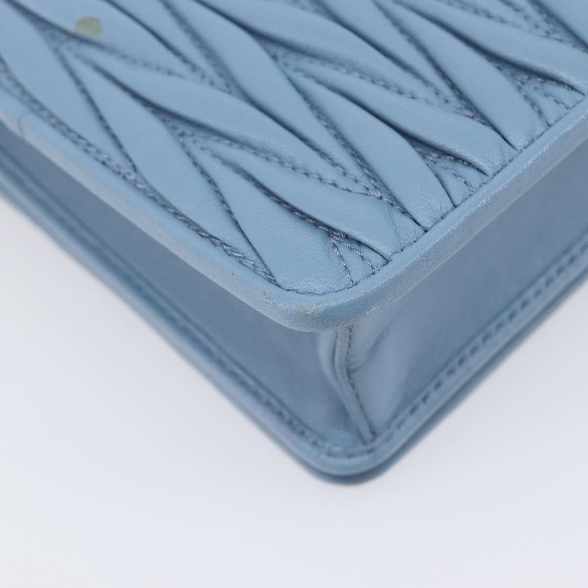 Miu Miu Matelasse Chain Shoulder Bag Leather Silver Light Blue Auth 212448SAM
