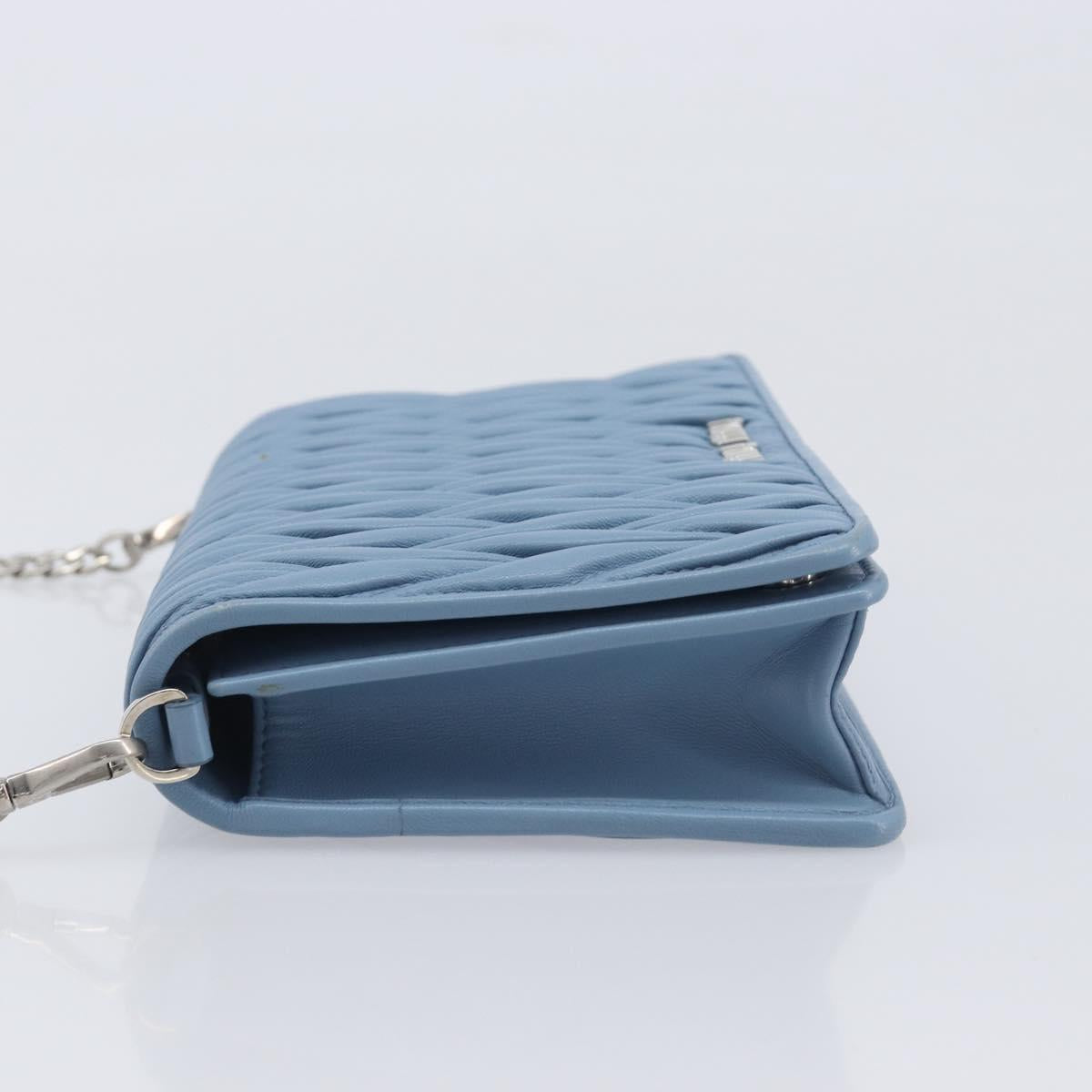 Miu Miu Matelasse Chain Shoulder Bag Leather Silver Light Blue Auth 212448SAM