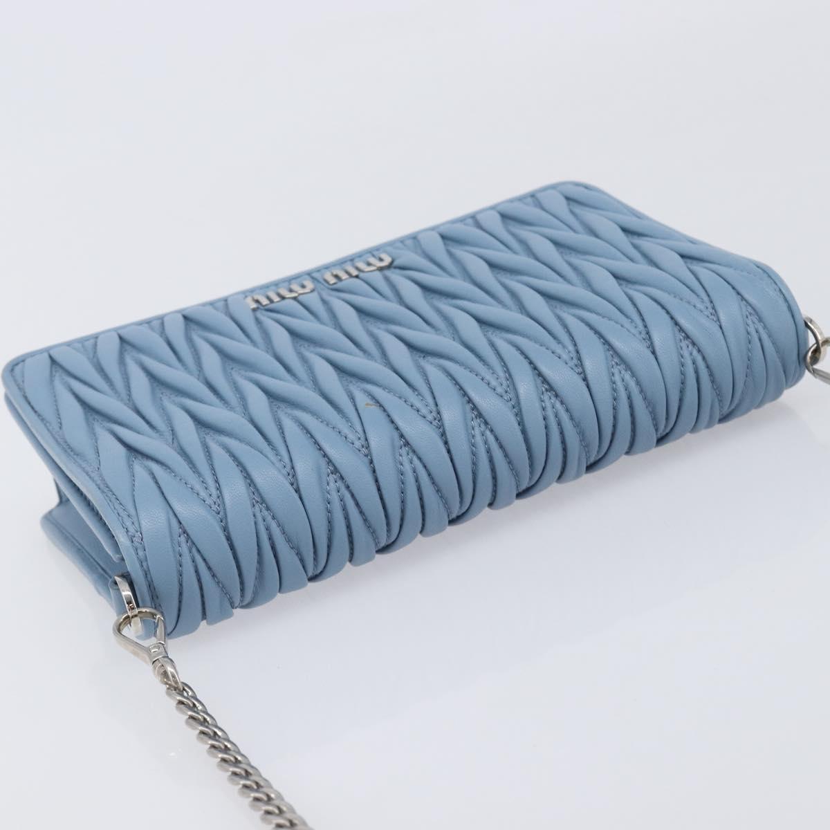 Miu Miu Matelasse Chain Shoulder Bag Leather Silver Light Blue Auth 212448SAM