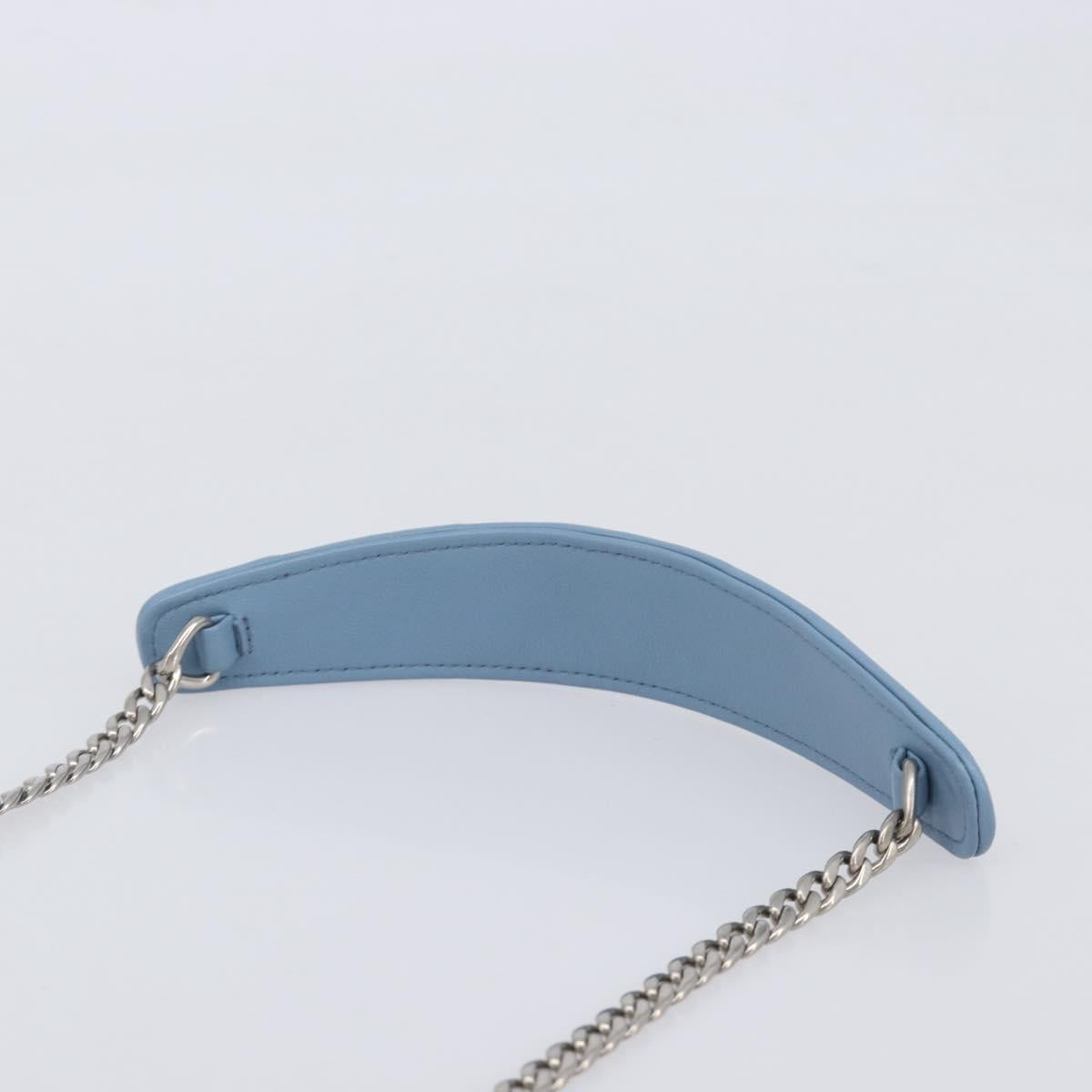 Miu Miu Matelasse Chain Shoulder Bag Leather Silver Light Blue Auth 212448SAM