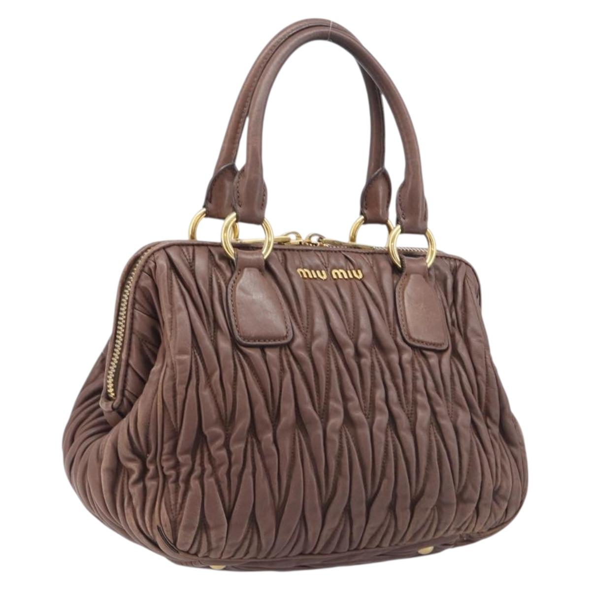 Miu Miu Matelasse Hand Bag Leather Brown Gold Auth 212449M
