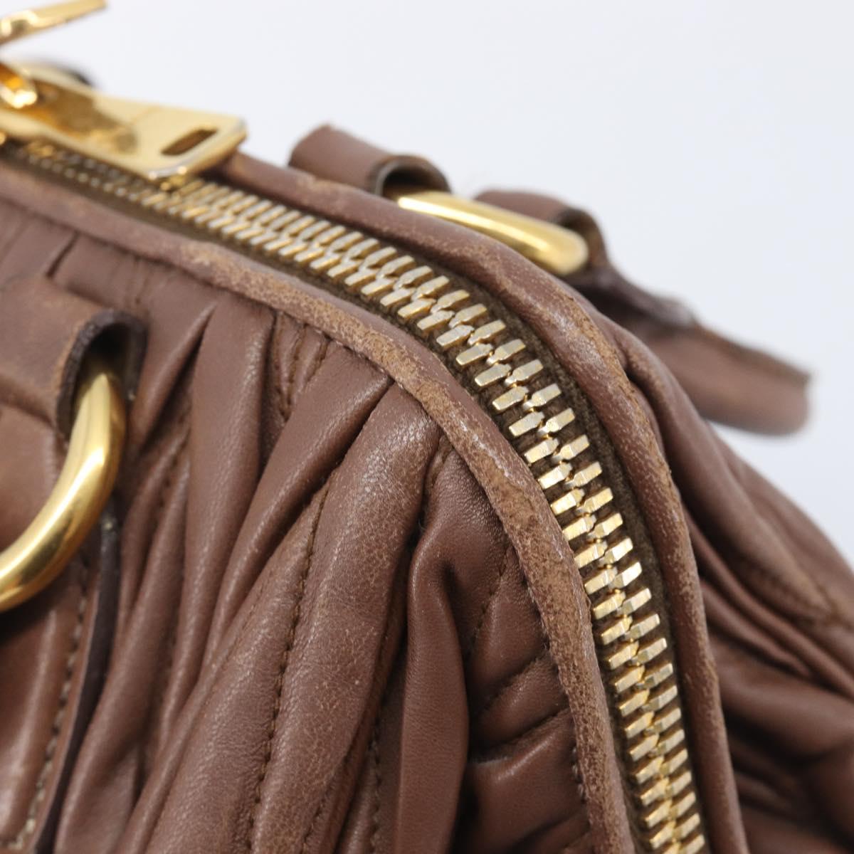Miu Miu Matelasse Hand Bag Leather Brown Gold Auth 212449M