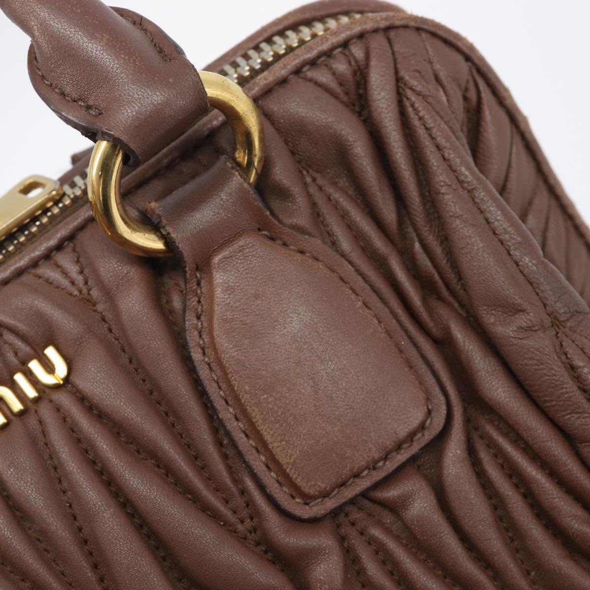 Miu Miu Matelasse Hand Bag Leather Brown Gold Auth 212449M