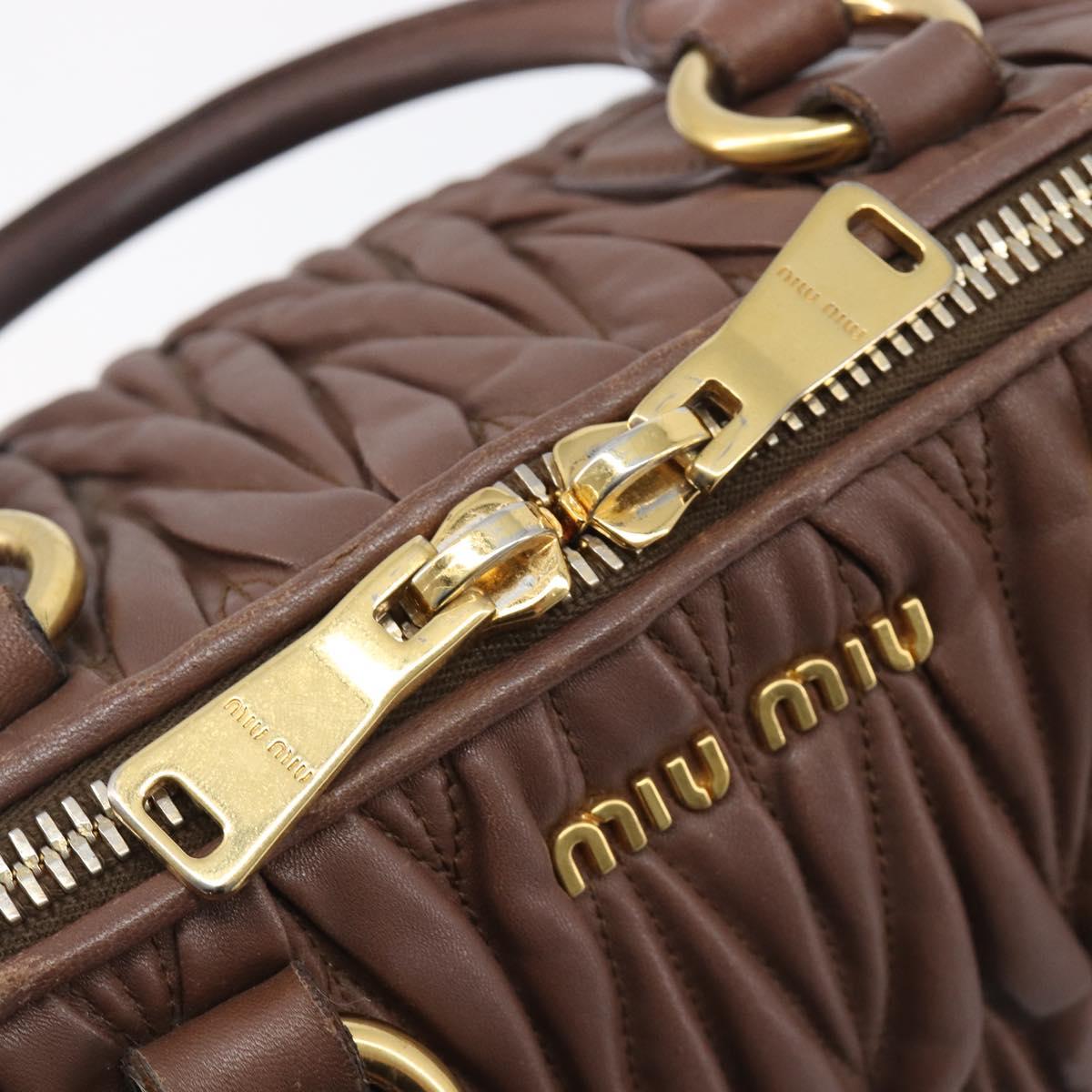 Miu Miu Matelasse Hand Bag Leather Brown Gold Auth 212449M