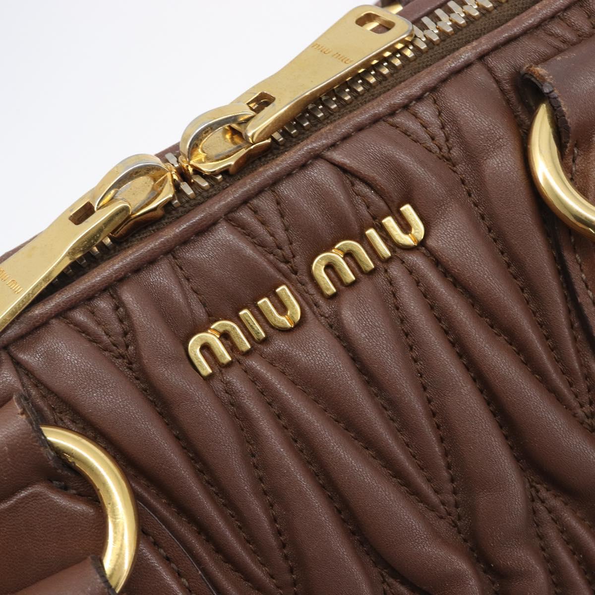Miu Miu Matelasse Hand Bag Leather Brown Gold Auth 212449M