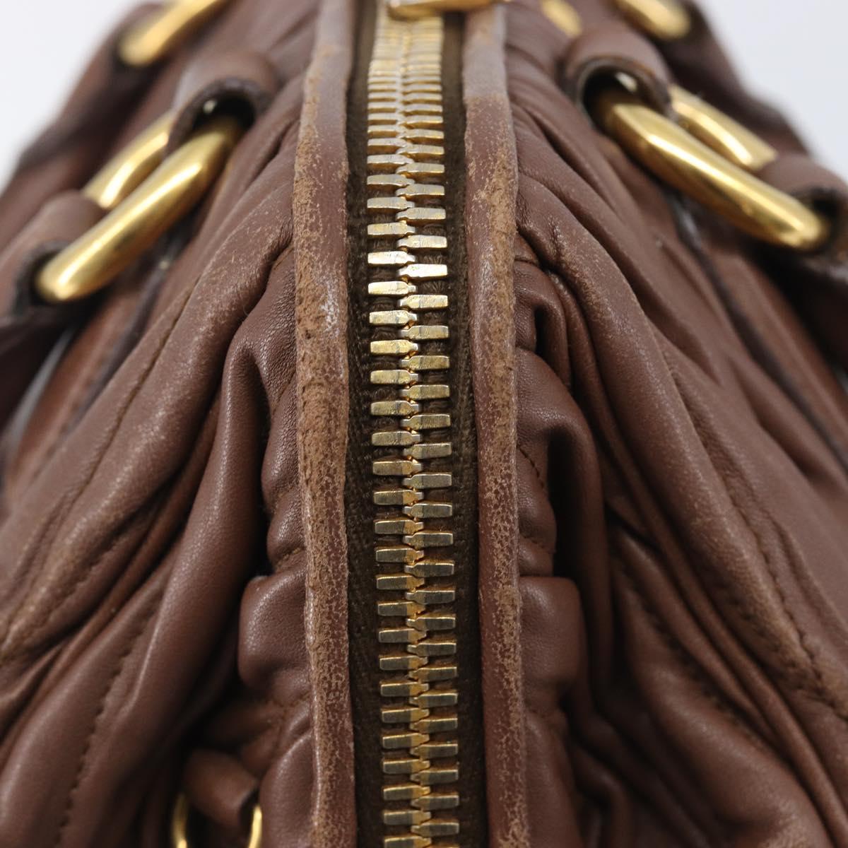 Miu Miu Matelasse Hand Bag Leather Brown Gold Auth 212449M
