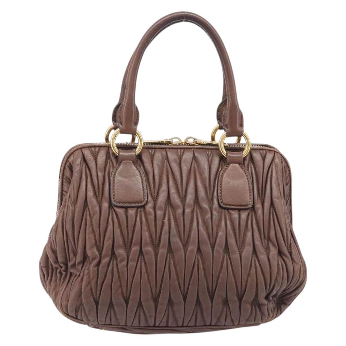 Miu Miu Matelasse Hand Bag Leather Brown Gold Auth 212449M