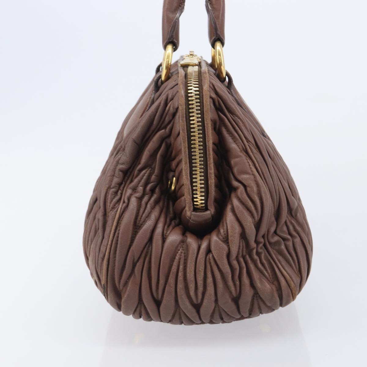 Miu Miu Matelasse Hand Bag Leather Brown Gold Auth 212449M