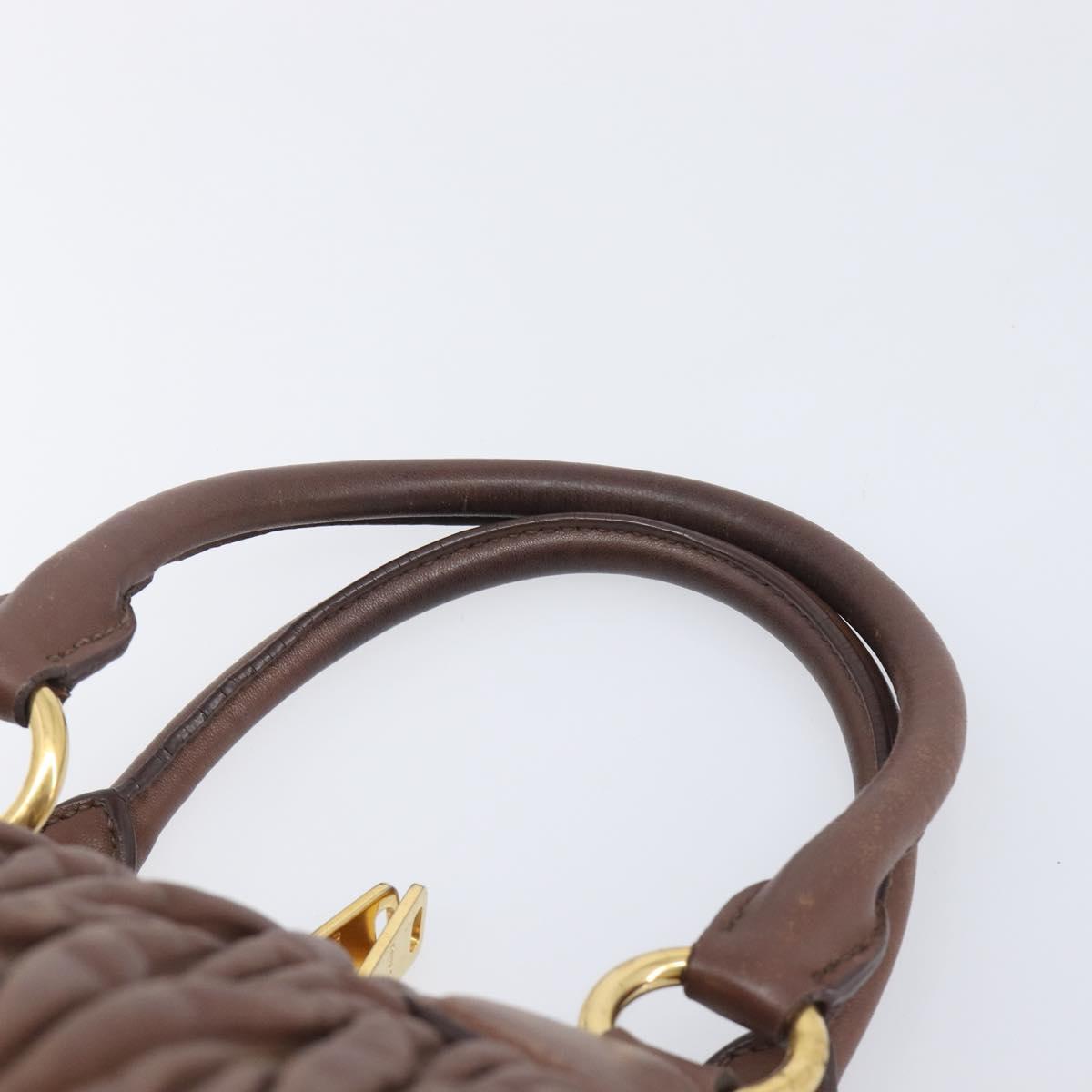 Miu Miu Matelasse Hand Bag Leather Brown Gold Auth 212449M