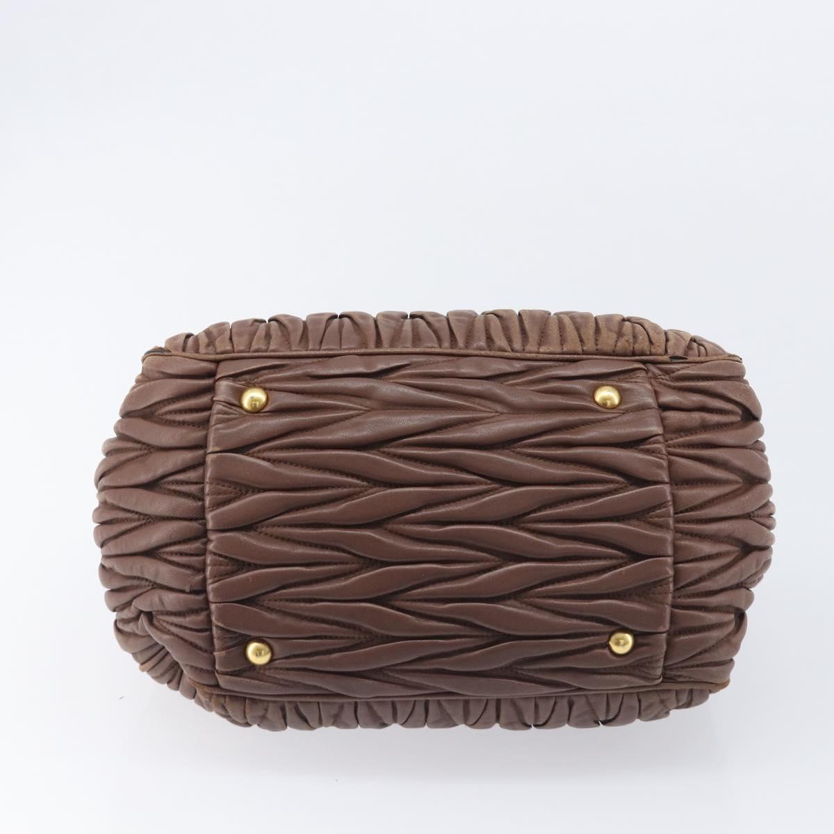 Miu Miu Matelasse Hand Bag Leather Brown Gold Auth 212449M