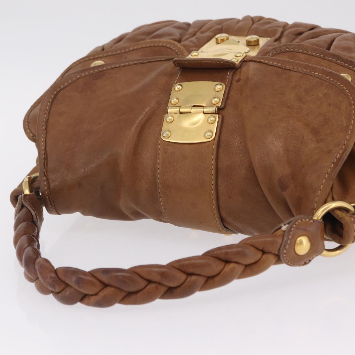 Miu Miu Hand Bag Leather Brown Gold Auth 212451