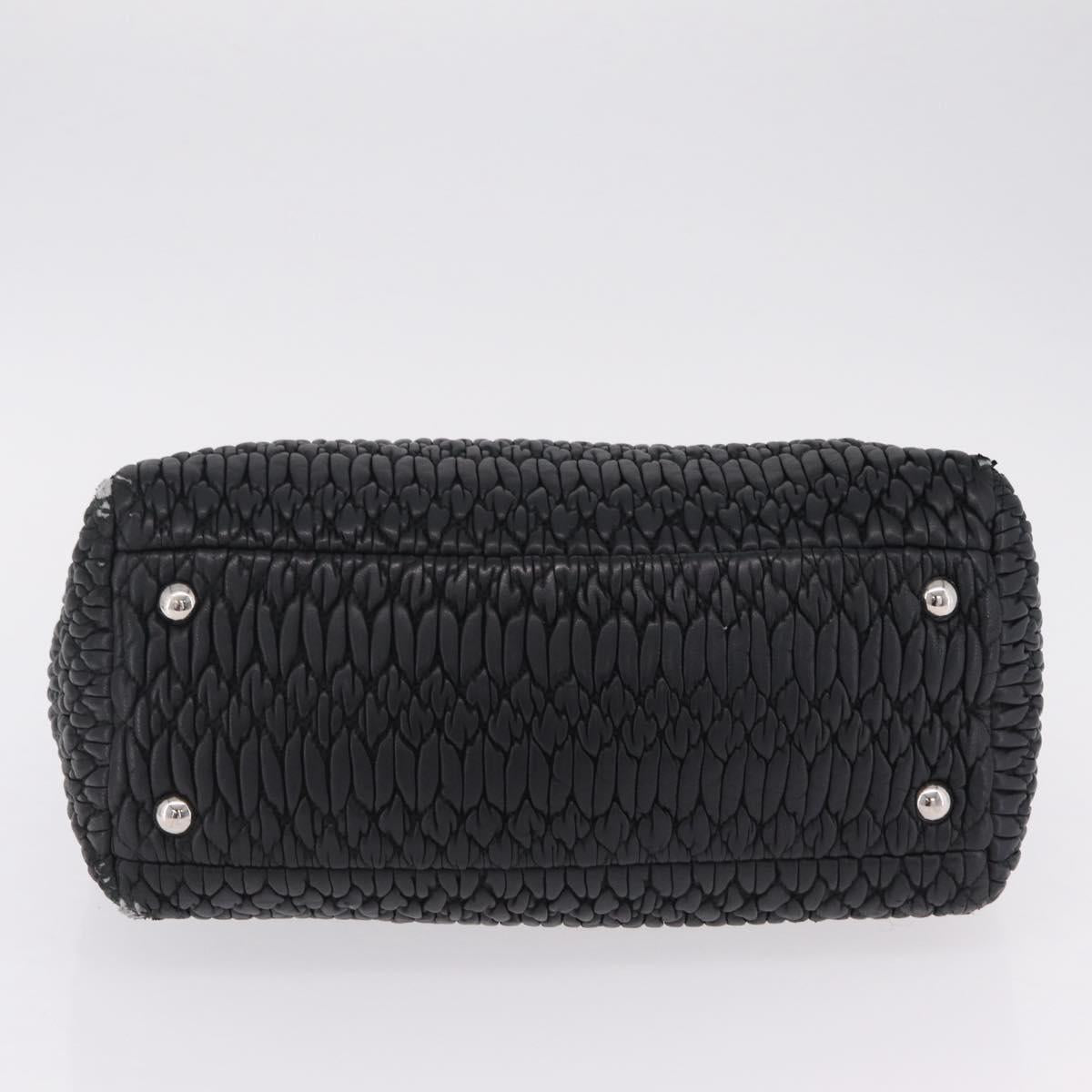 Miu Miu Matelasse Hand Bag Leather Black Silver Auth 212452