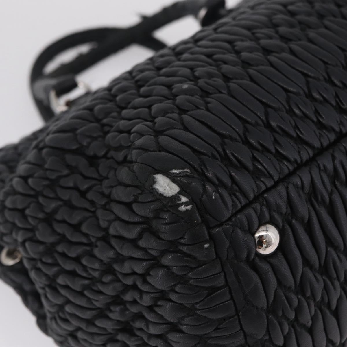 Miu Miu Matelasse Hand Bag Leather Black Silver Auth 212452