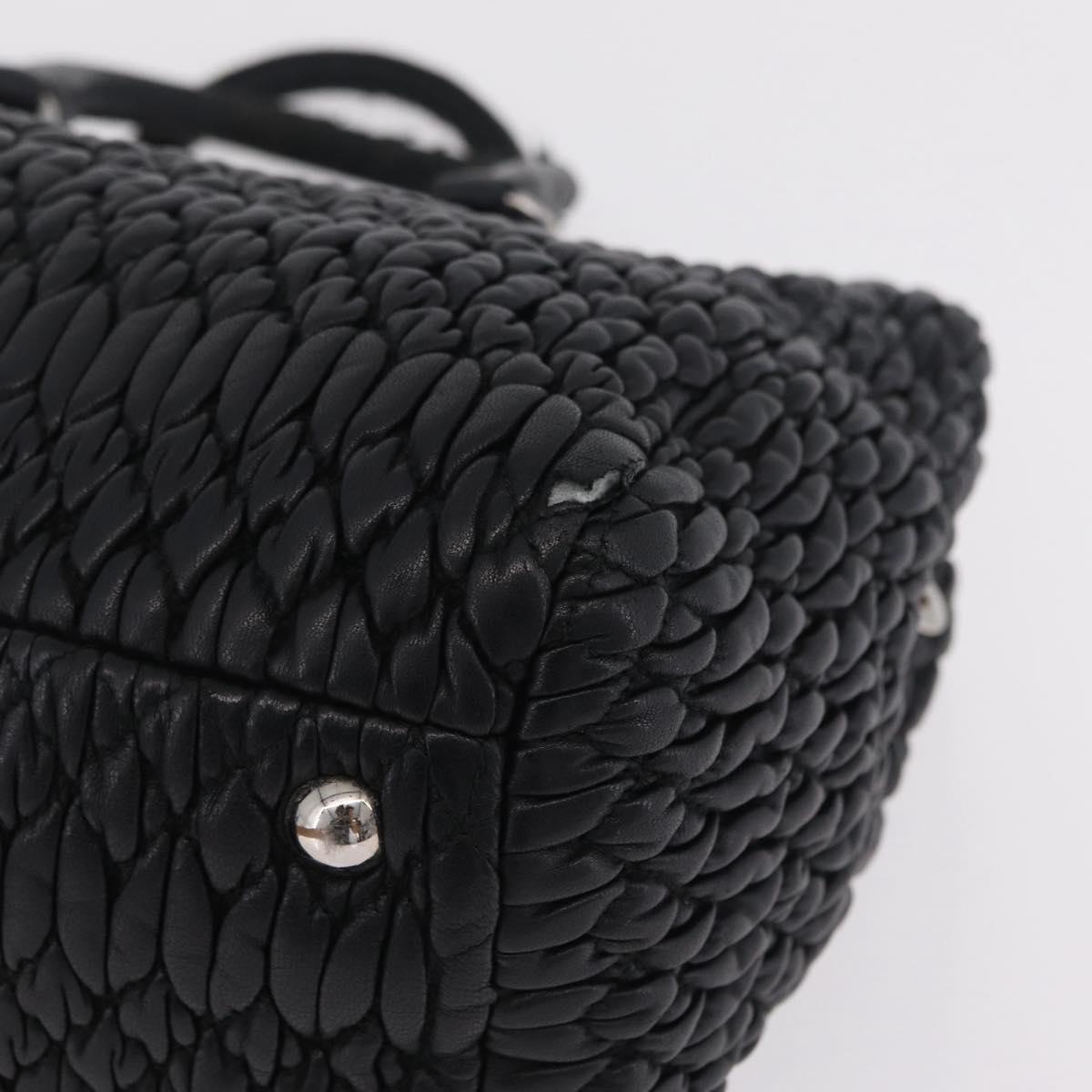 Miu Miu Matelasse Hand Bag Leather Black Silver Auth 212452
