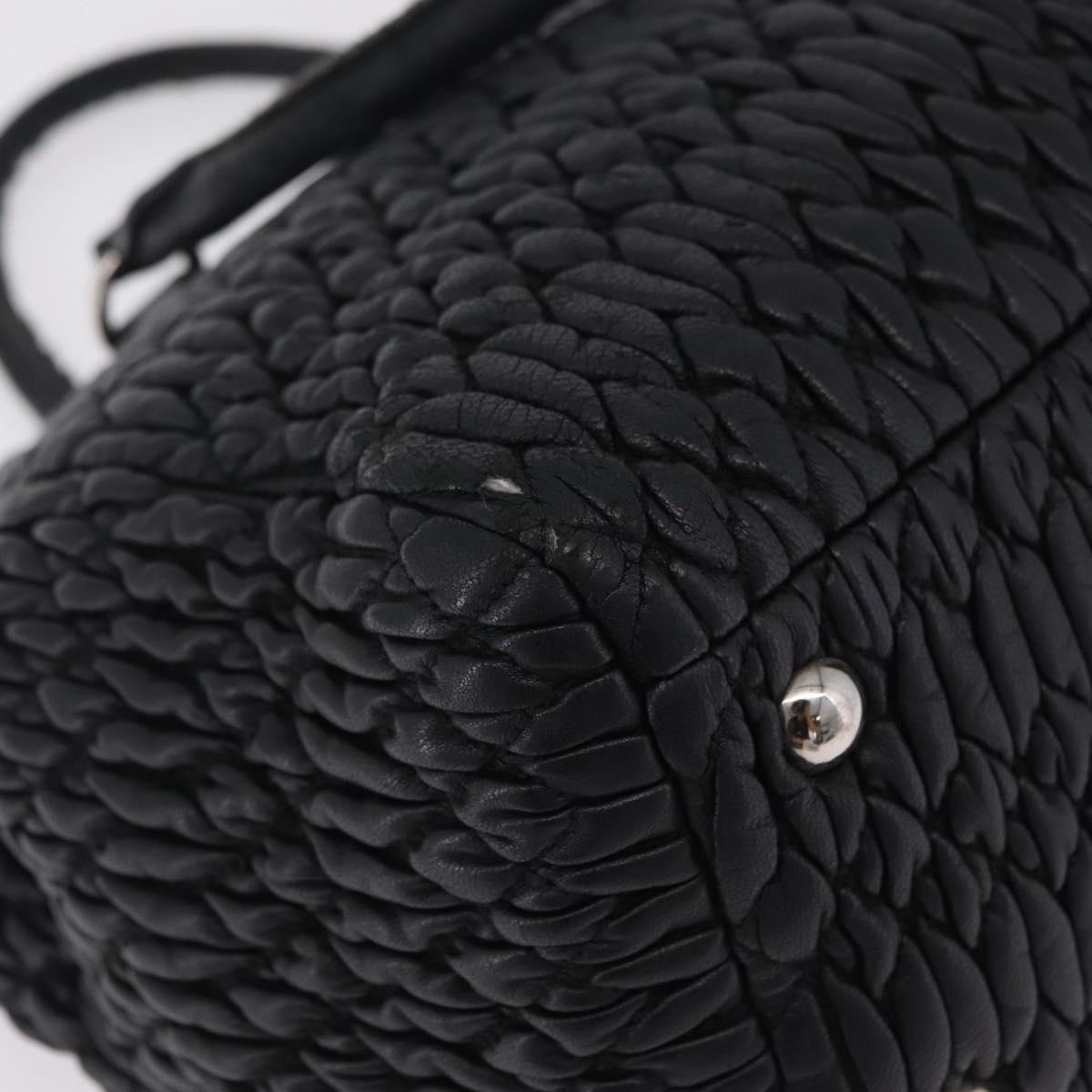 Miu Miu Matelasse Hand Bag Leather Black Silver Auth 212452