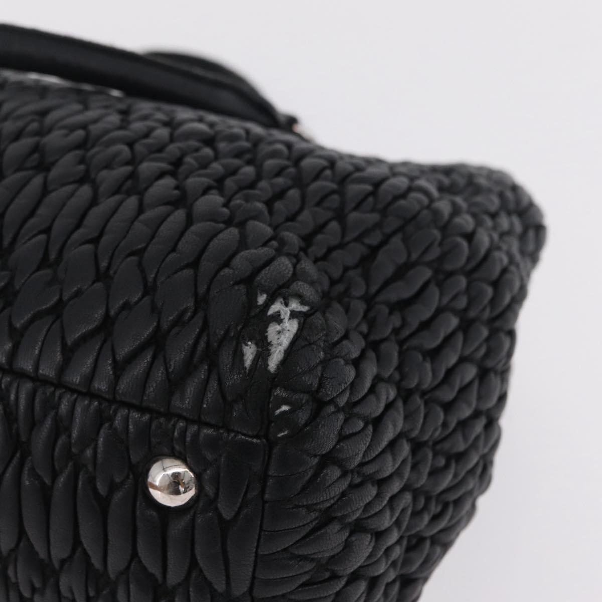 Miu Miu Matelasse Hand Bag Leather Black Silver Auth 212452