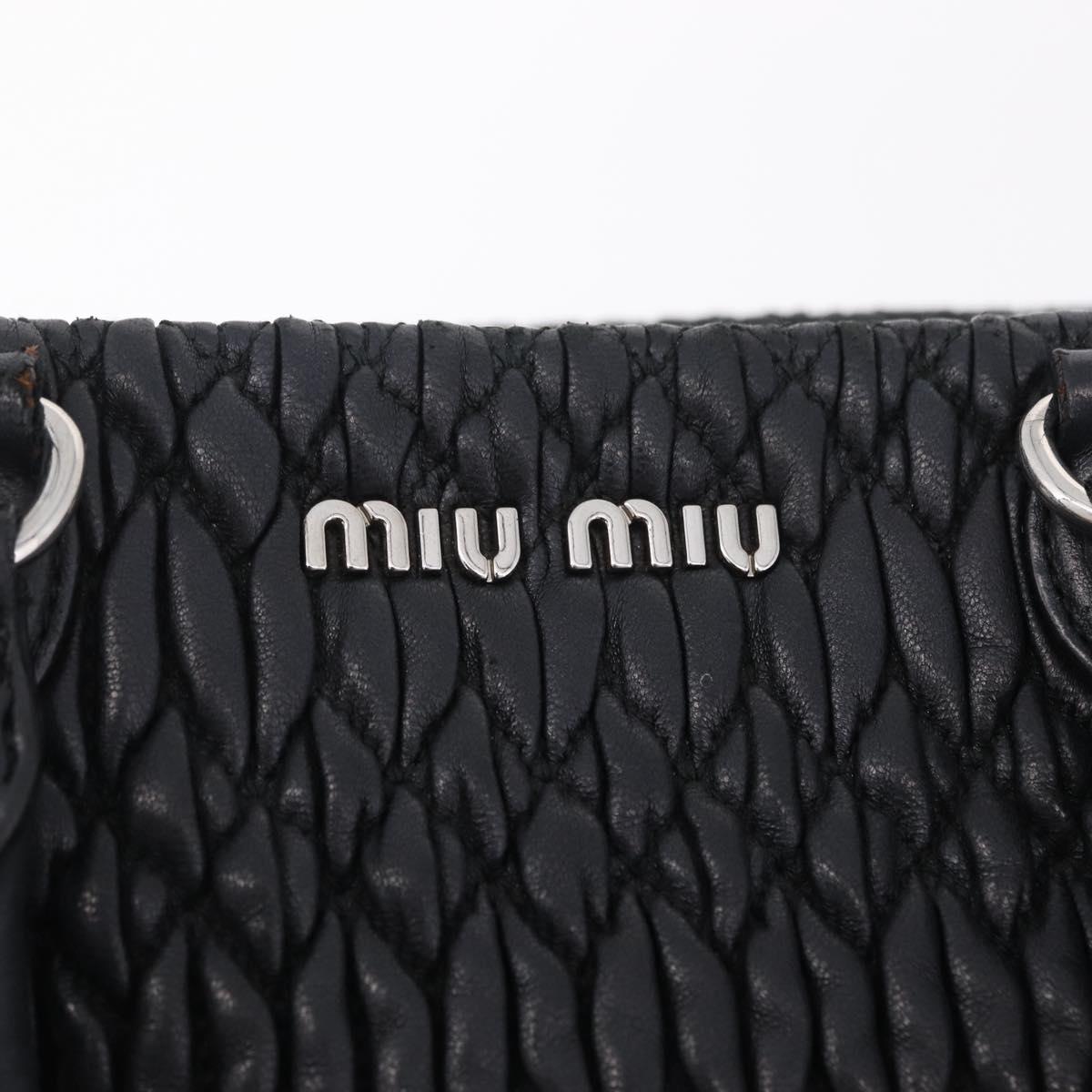 Miu Miu Matelasse Hand Bag Leather Black Silver Auth 212452