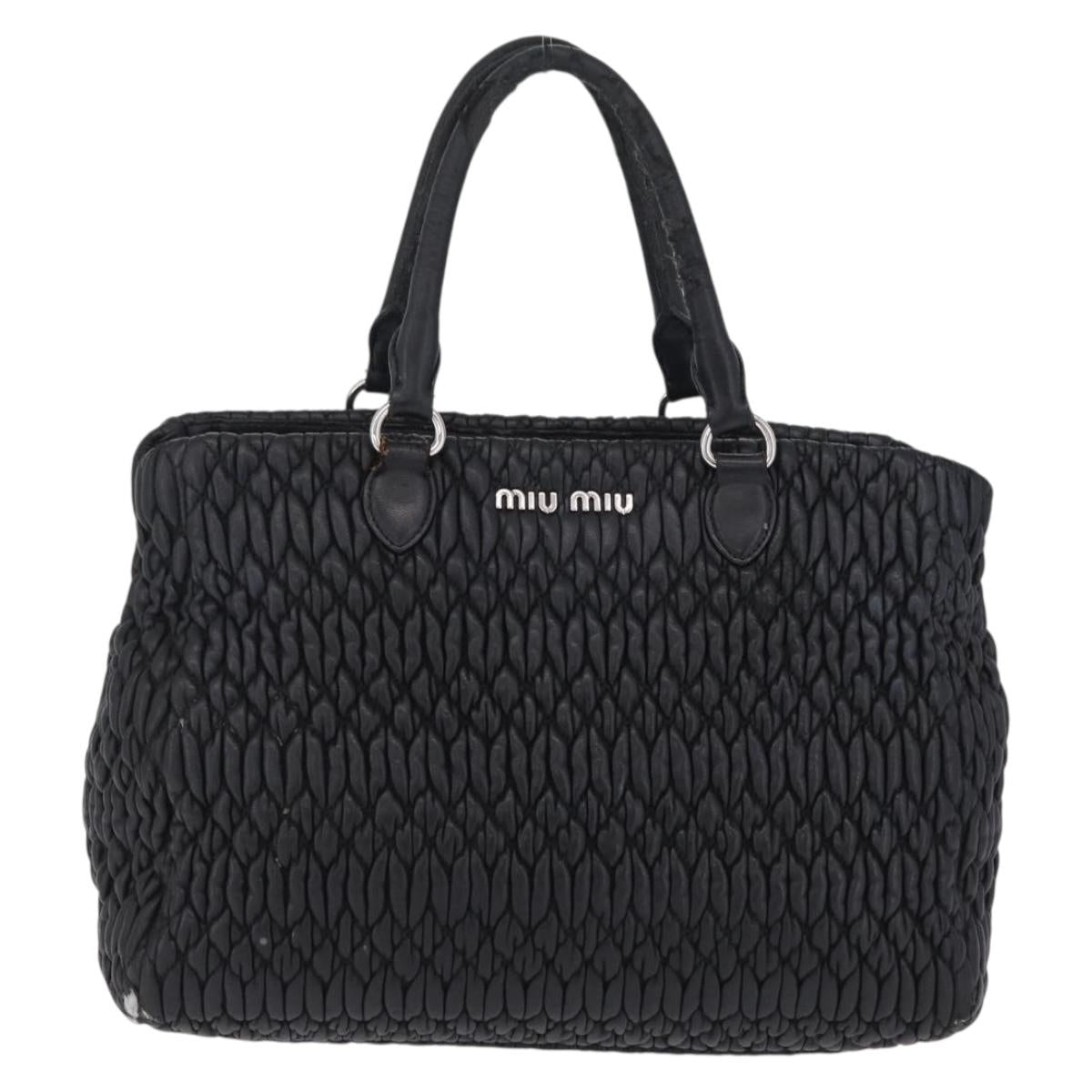 Miu Miu Matelasse Hand Bag Leather Black Silver Auth 212452
