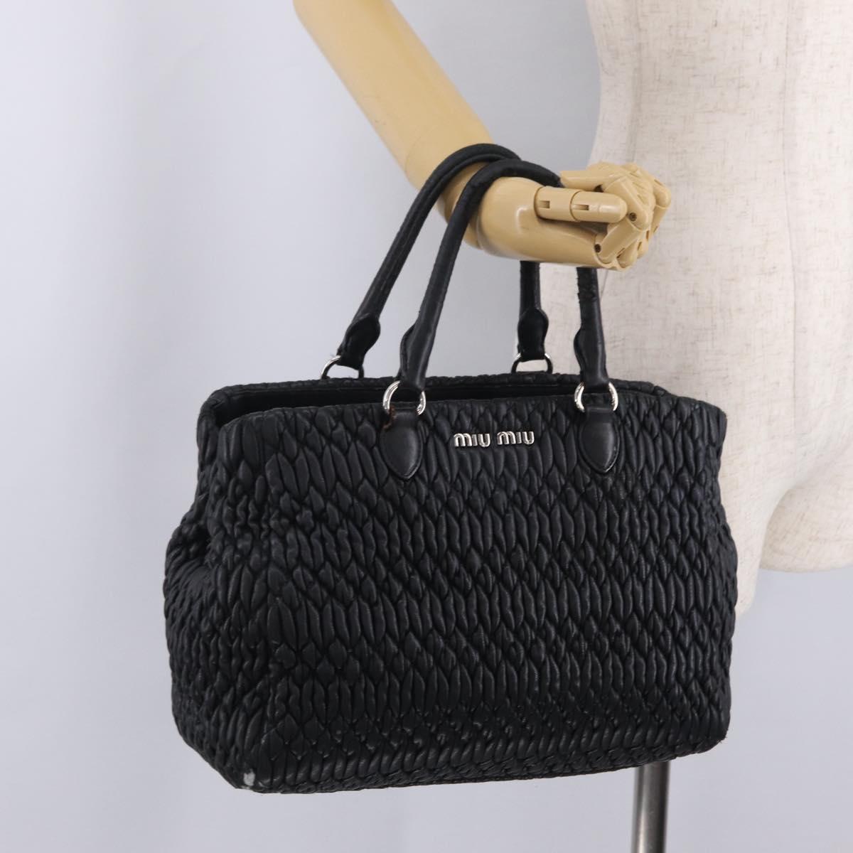Miu Miu Matelasse Hand Bag Leather Black Silver Auth 212452
