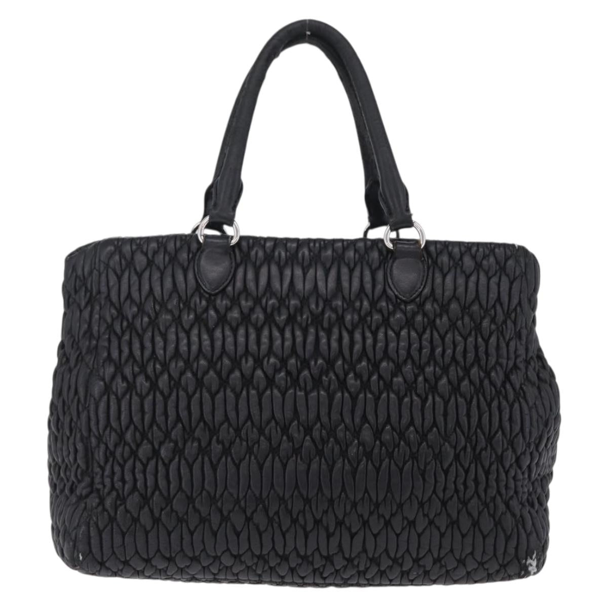 Miu Miu Matelasse Hand Bag Leather Black Silver Auth 212452