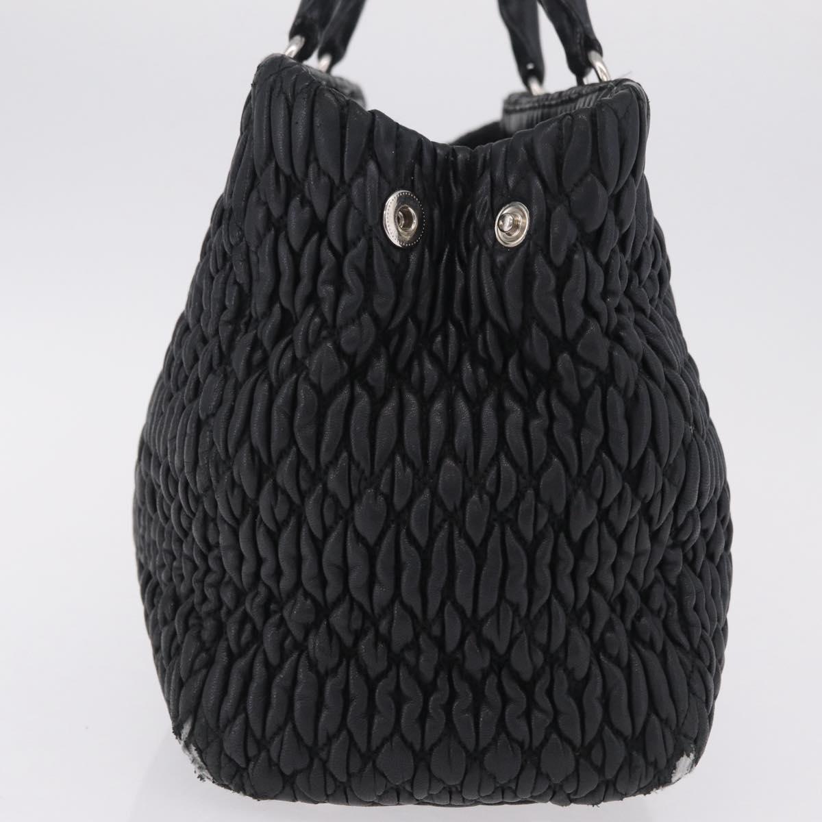 Miu Miu Matelasse Hand Bag Leather Black Silver Auth 212452