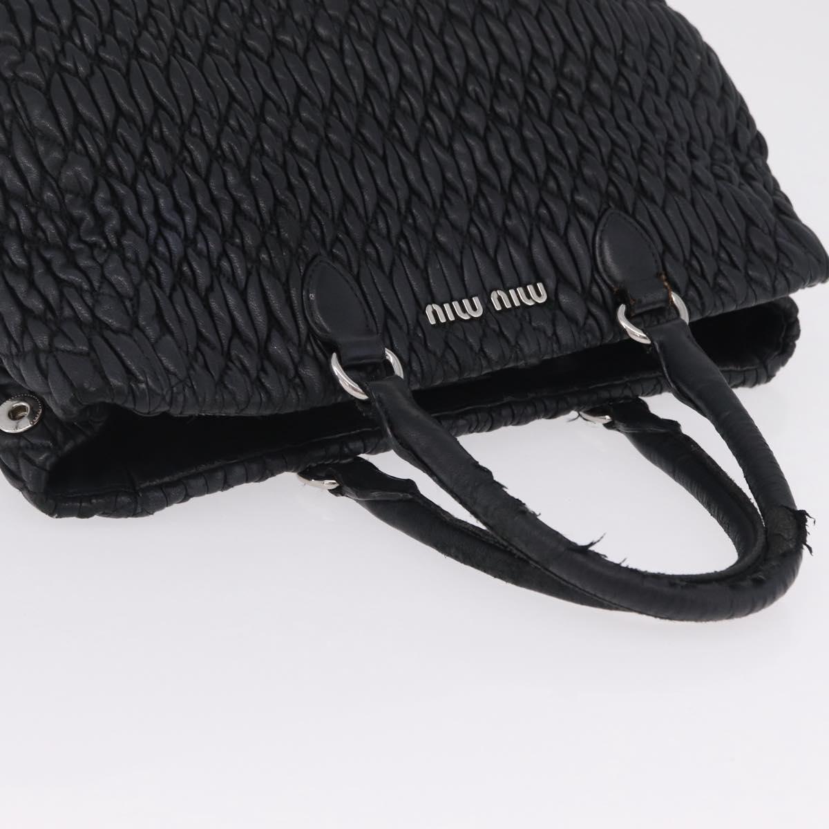 Miu Miu Matelasse Hand Bag Leather Black Silver Auth 212452