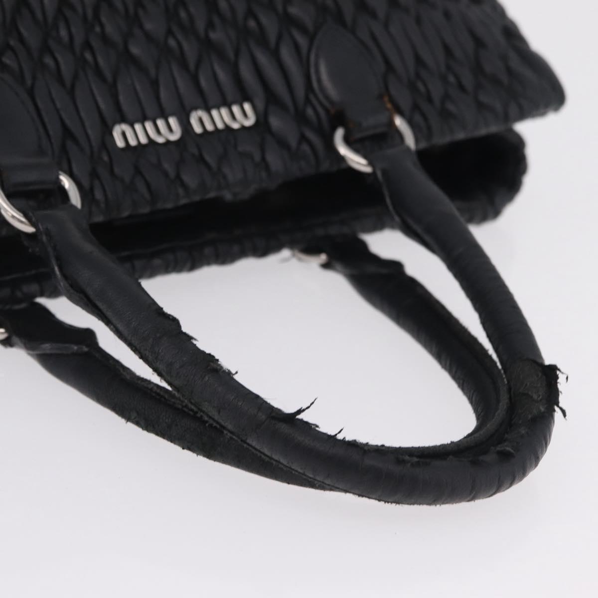 Miu Miu Matelasse Hand Bag Leather Black Silver Auth 212452