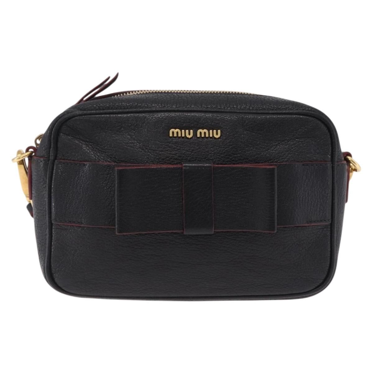 Miu Miu Shoulder Bag Leather Black Gold Auth 212453A