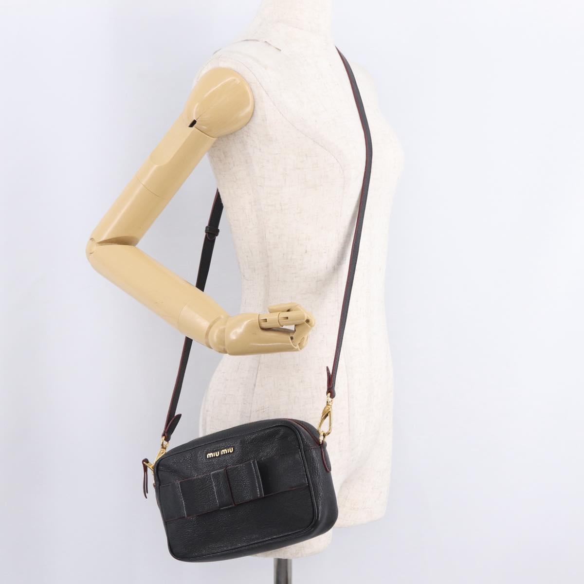 Miu Miu Shoulder Bag Leather Black Gold Auth 212453A