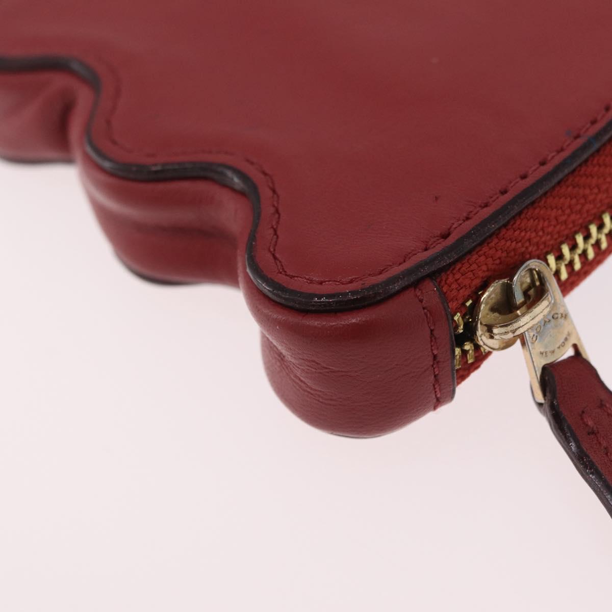 Coach x PAC MAN Coin Purse Leather Red Gold Auth 212473A