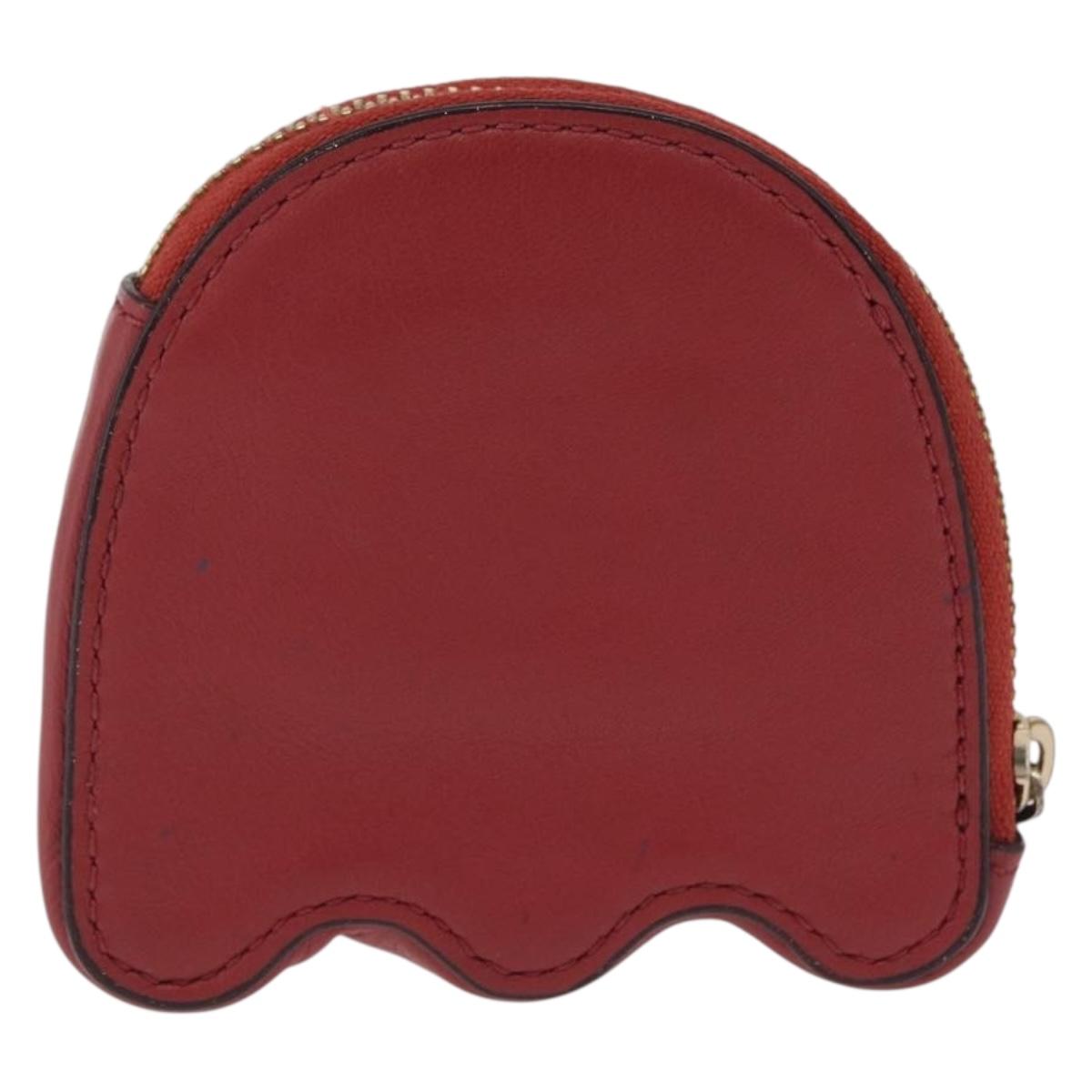 Coach x PAC MAN Coin Purse Leather Red Gold Auth 212473A