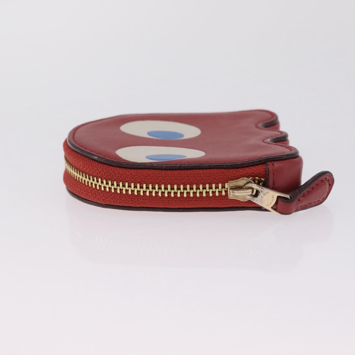 Coach x PAC MAN Coin Purse Leather Red Gold Auth 212473A