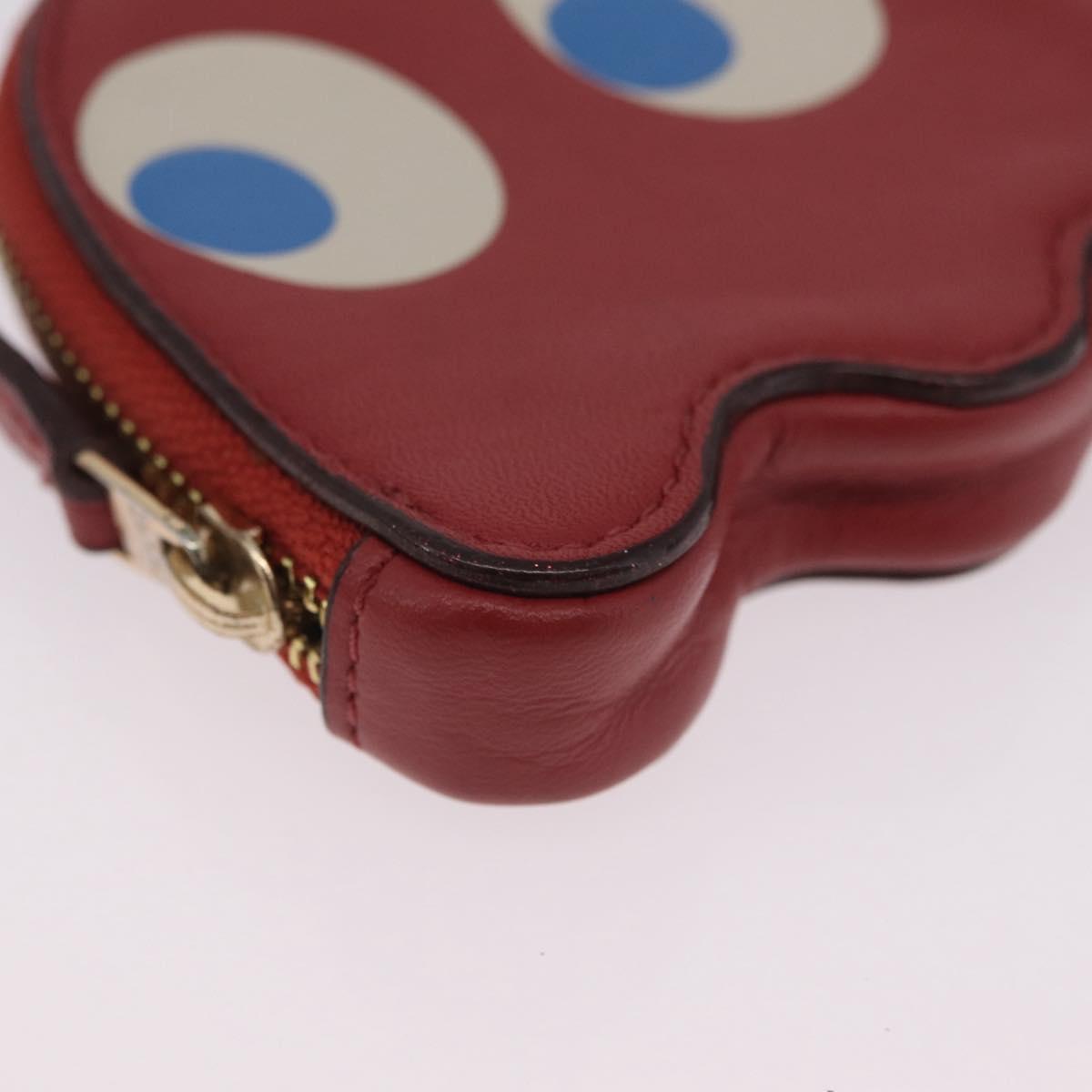Coach x PAC MAN Coin Purse Leather Red Gold Auth 212473A