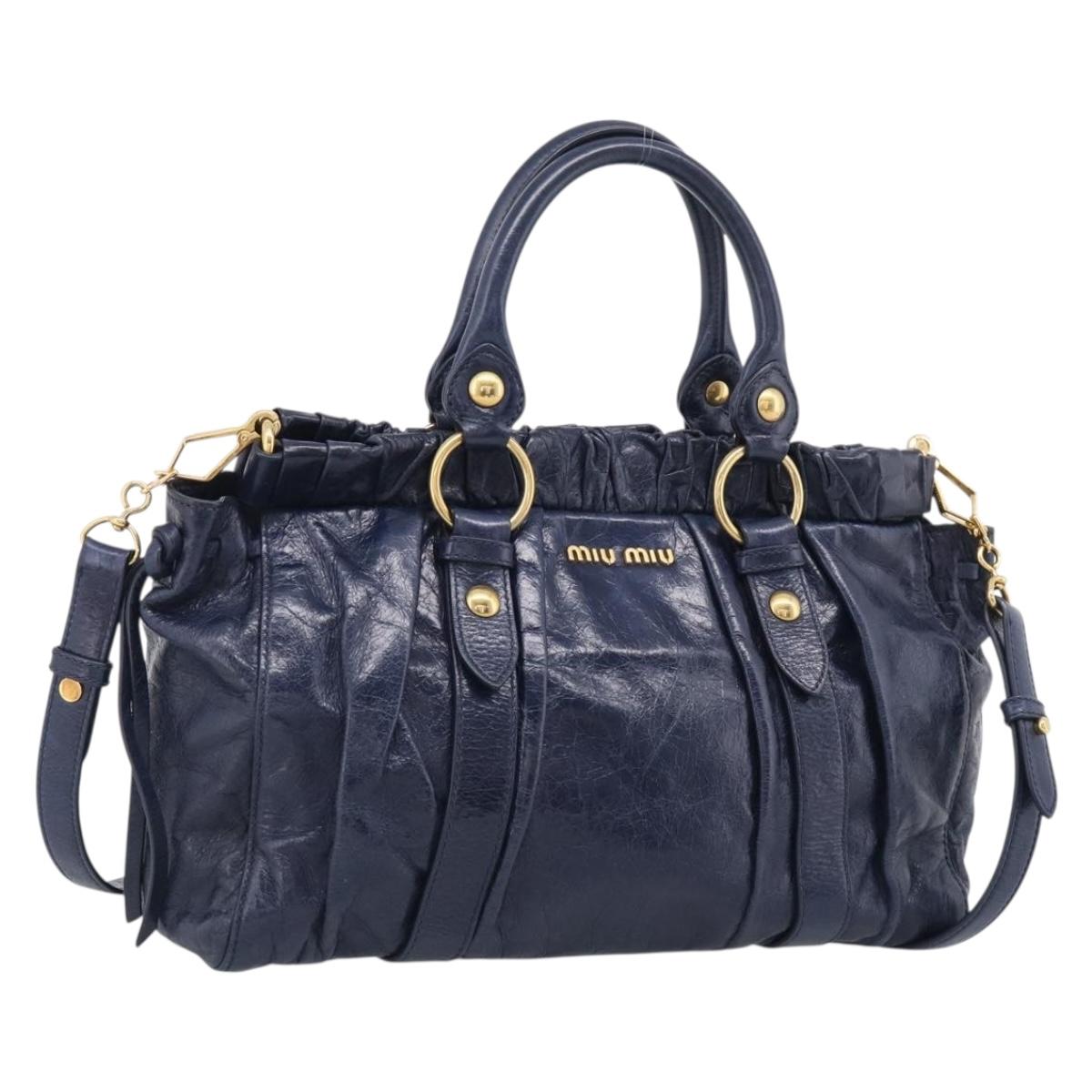 Miu Miu Hand Bag Leather 2way Navy Gold Auth 212475SAM