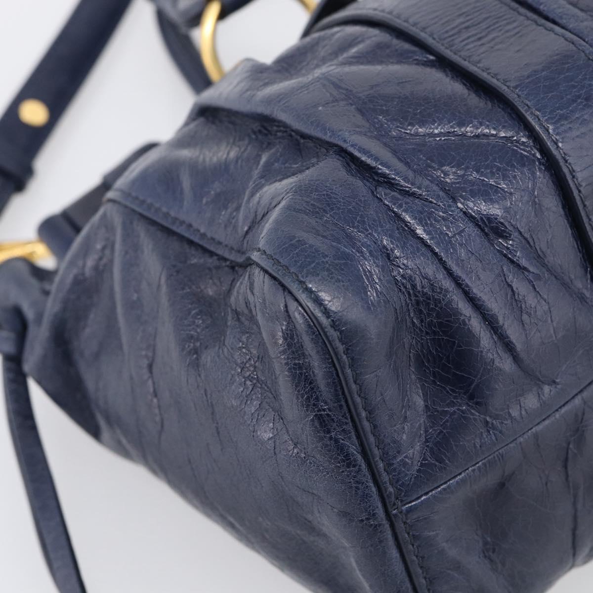 Miu Miu Hand Bag Leather 2way Navy Gold Auth 212475SAM