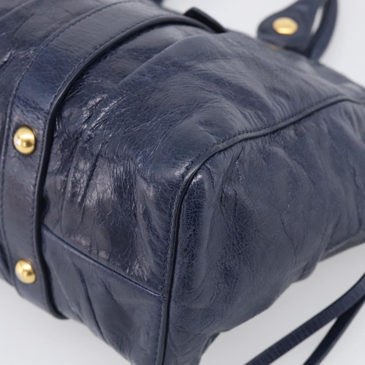 Miu Miu Hand Bag Leather 2way Navy Gold Auth 212475SAM