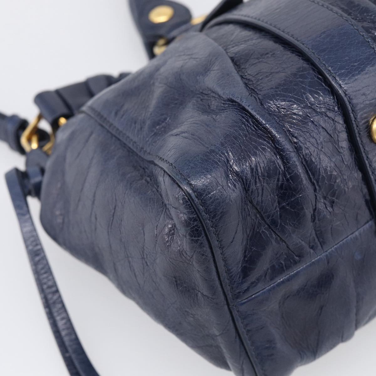 Miu Miu Hand Bag Leather 2way Navy Gold Auth 212475SAM