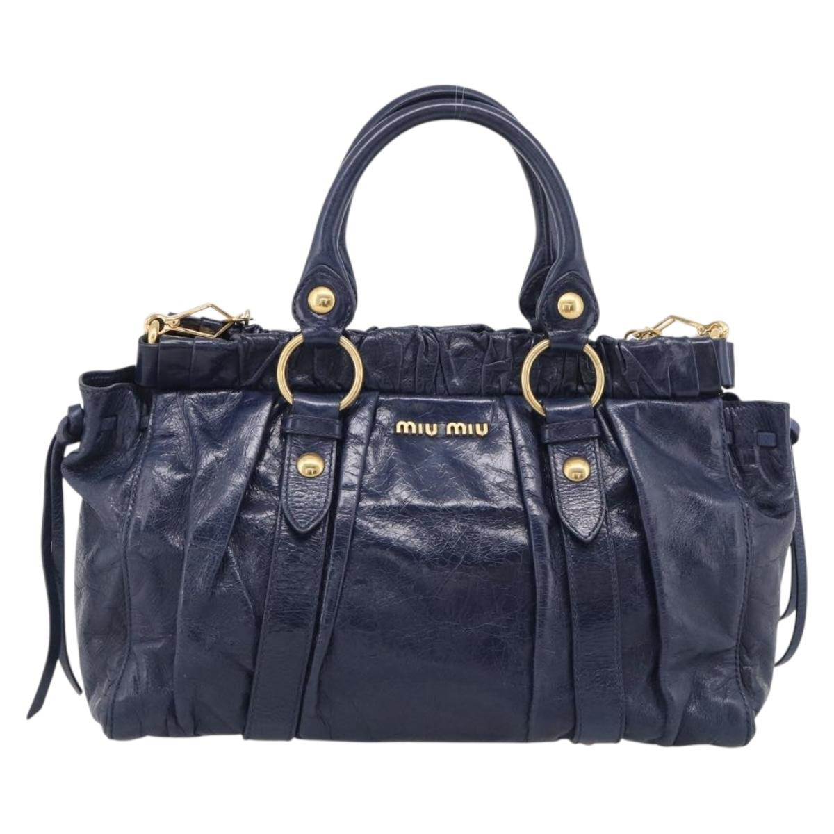 Miu Miu Hand Bag Leather 2way Navy Gold Auth 212475SAM