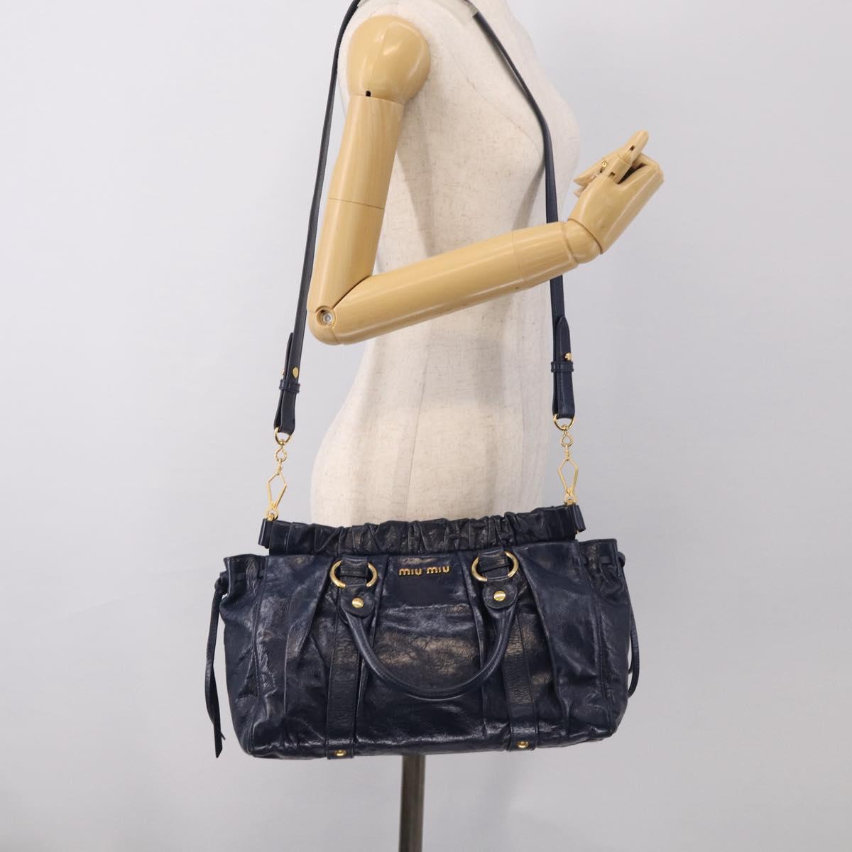 Miu Miu Hand Bag Leather 2way Navy Gold Auth 212475SAM