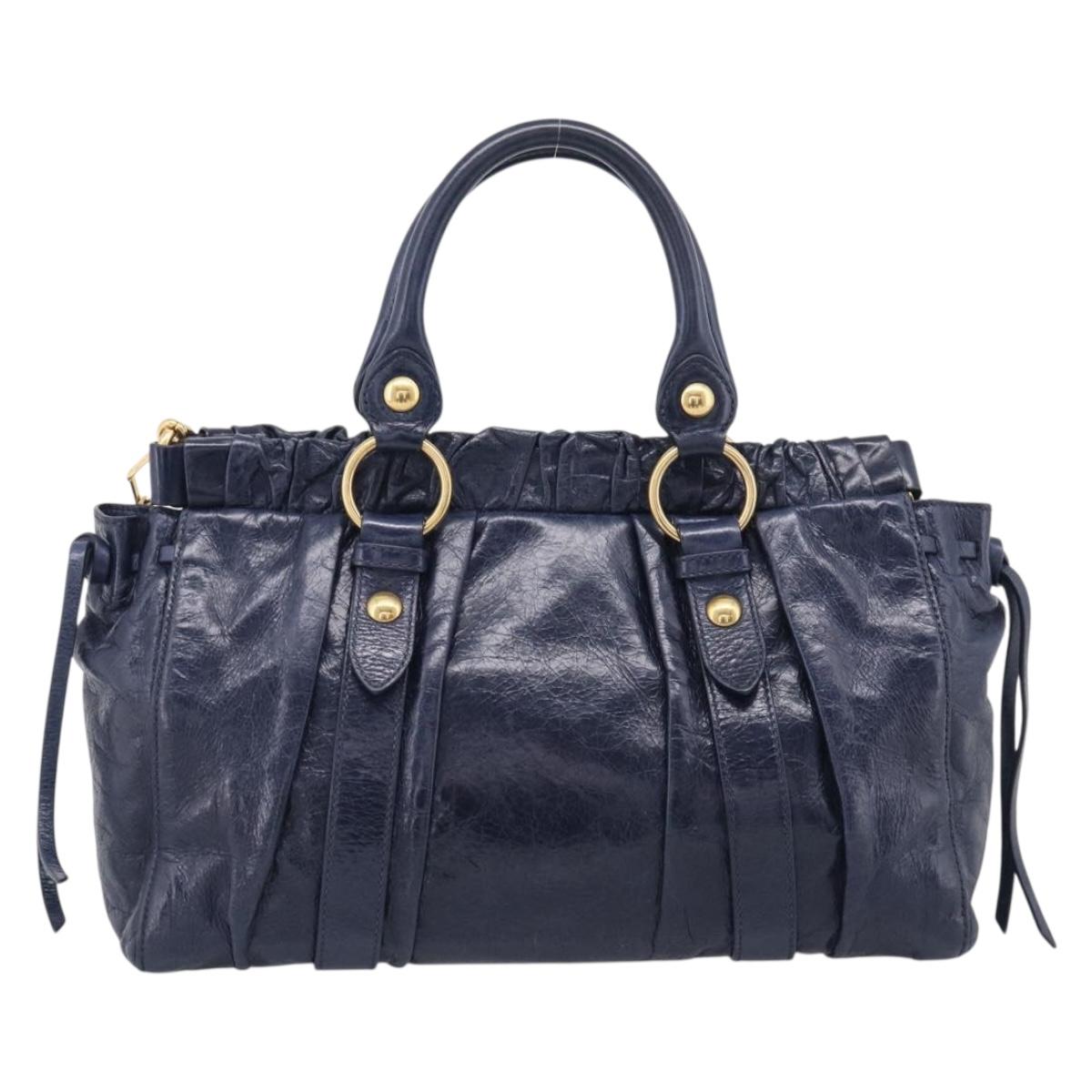 Miu Miu Hand Bag Leather 2way Navy Gold Auth 212475SAM
